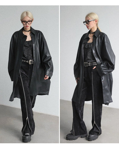 PU Triangle Sleeve Trench Coat B4646