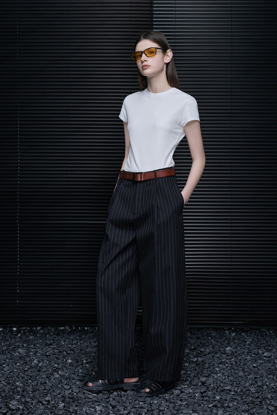 ストライプストレートワイドスーツパンツ　B4739