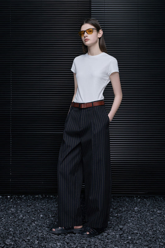 ストライプストレートワイドスーツパンツ　B4739