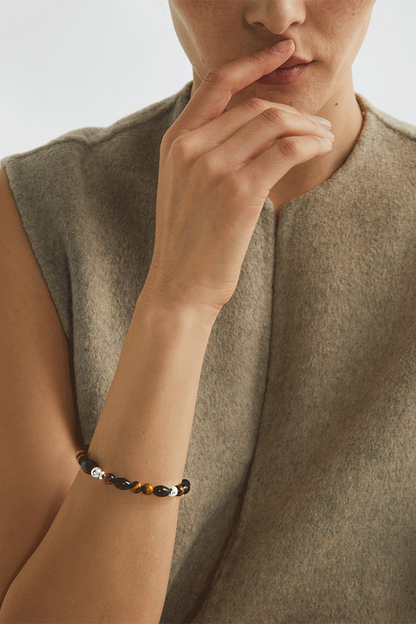 S925タイガーアイ ブラックアゲートブレスレット　B4287