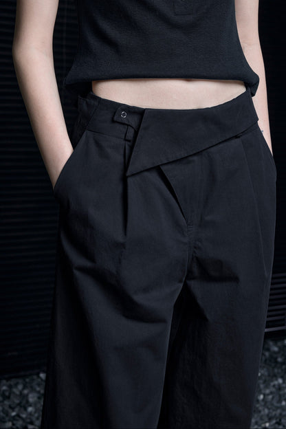 ブラックコットンストレートワイドパンツ　B4688