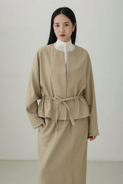 Tencel linen drawstring waist jacket B4281