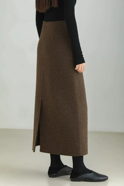 Wool Blend Double Face Slit Skirt B4528