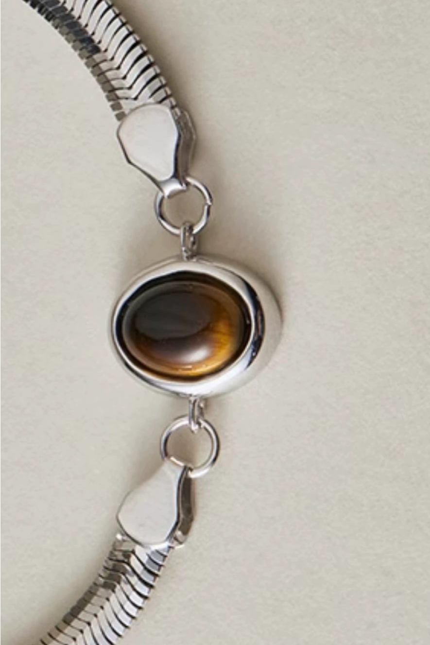 S925タイガーアイスネークボーンチェーンブレスレット　B4189