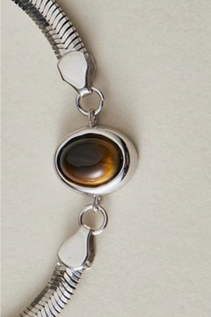 S925タイガーアイスネークボーンチェーンブレスレット　B4189