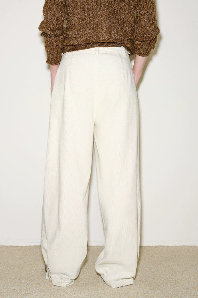 Adjustable hem metal corduroy pants B4396