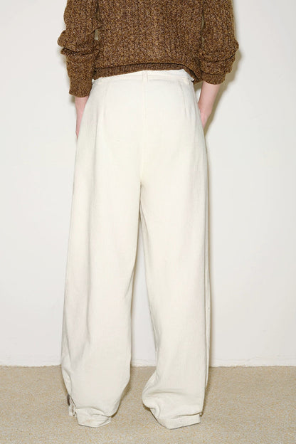Adjustable hem metal corduroy pants B4396