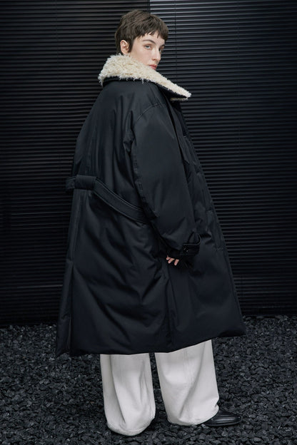 ブラックファーカラーロングダウンジャケット　B4543