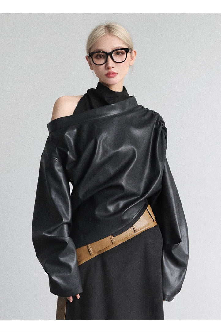 High-neck fake two-piece top B4649