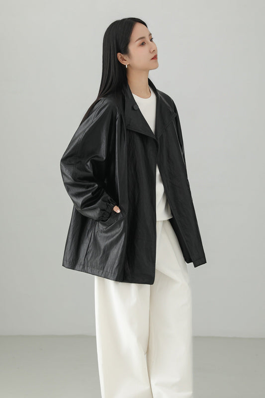 ミニマリストPUレザージャケット　B4656