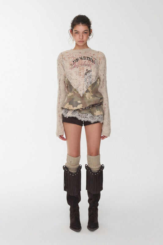 Camouflage V-neck rhinestone camisole B4393