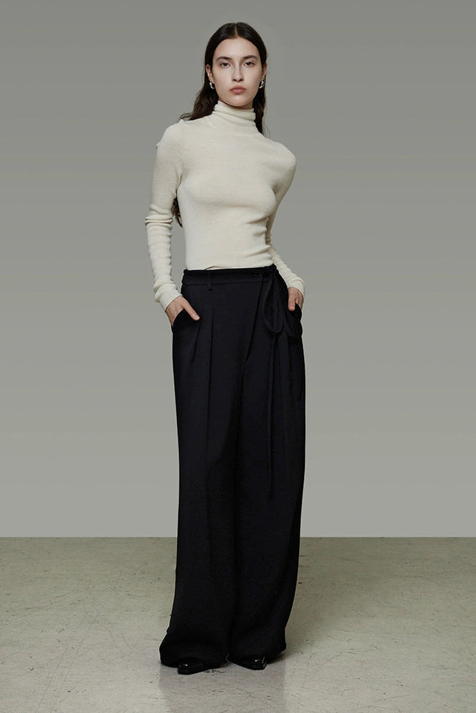 Asymmetrical Placket Slimming Wide Pants B4436