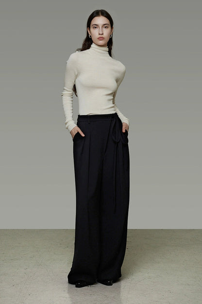 Asymmetrical Placket Slimming Wide Pants B4436