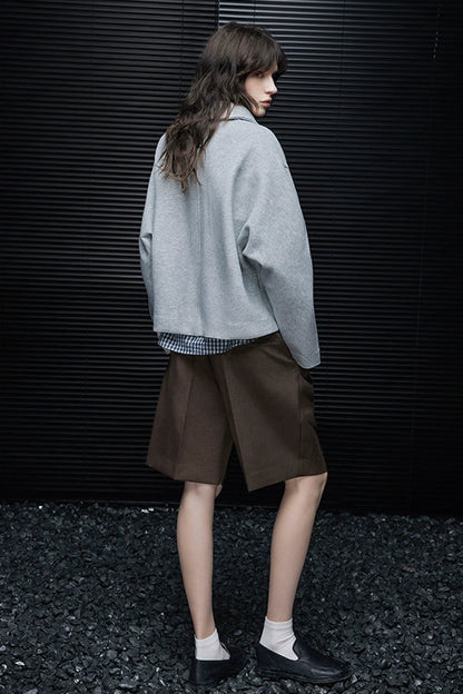 グレー起毛ルーズショートスウェットトップス　B4418