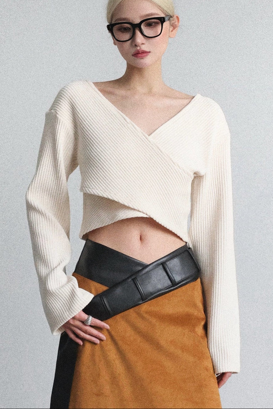 ピットストライプX長袖プルオーバーニットトップス　B4651