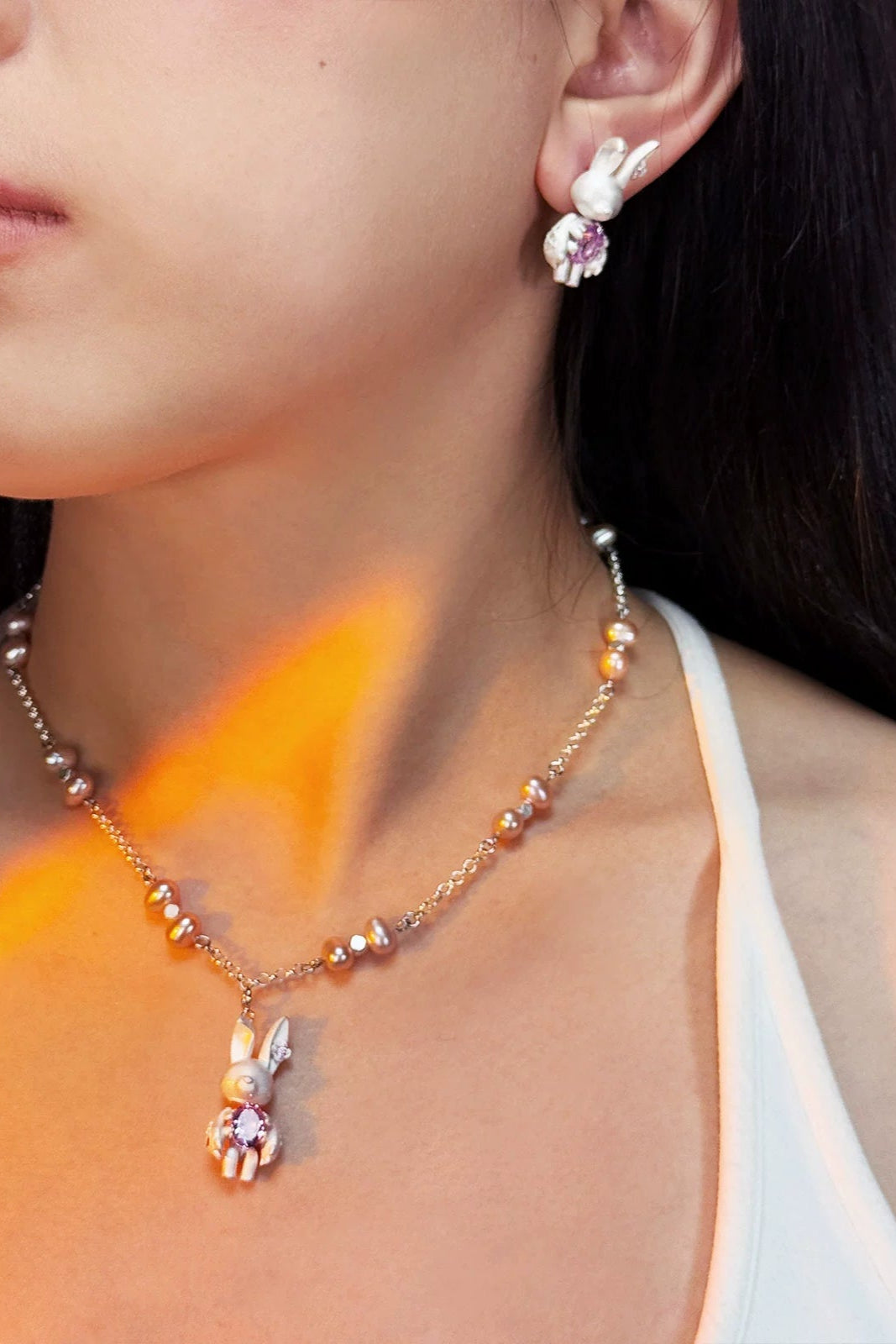 S925ダークゴシックバニーピアス（シングル）　B3977