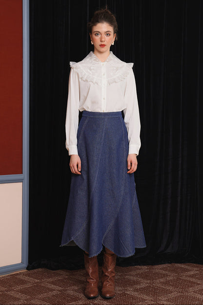 白色蕾絲雙領繡上衣B3755