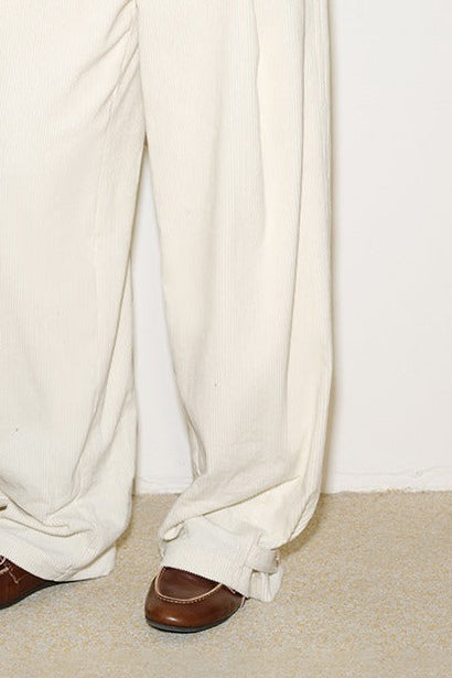 Adjustable hem metal corduroy pants B4396