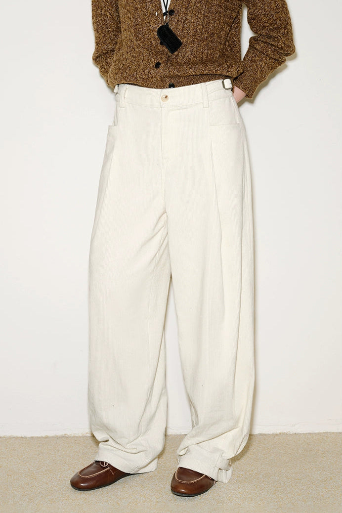 Adjustable hem metal corduroy pants B4396