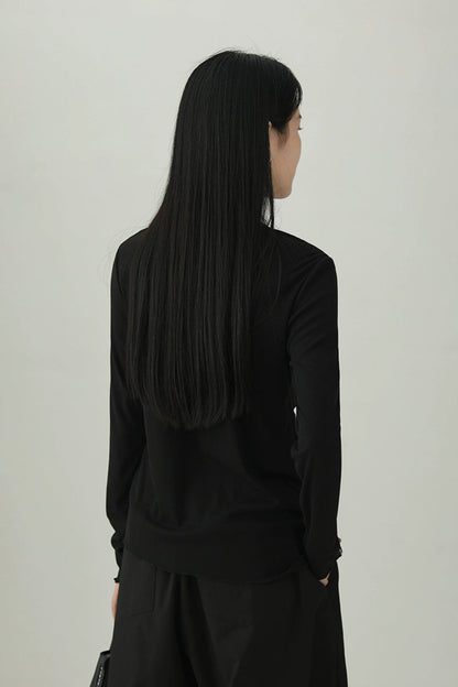 Irregular contrast color long sleeve T-shirt B4277