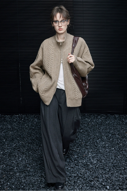オートミールルーズケーブルニットジャケット　B4362