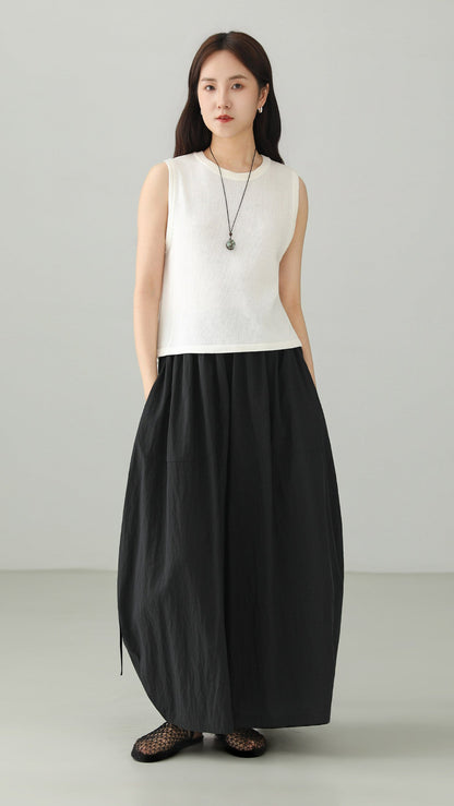 Black Art Silhouette Wide Skirt Pants B4761