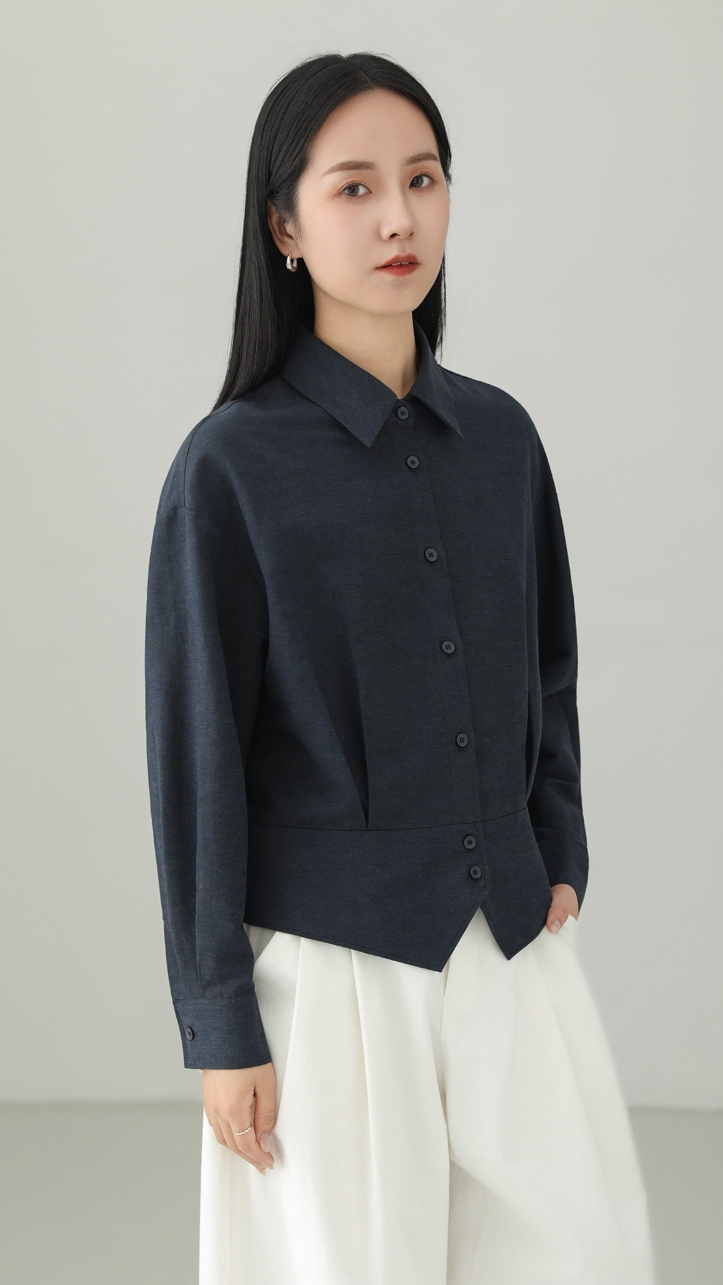 Linen blend peplum design top B4665