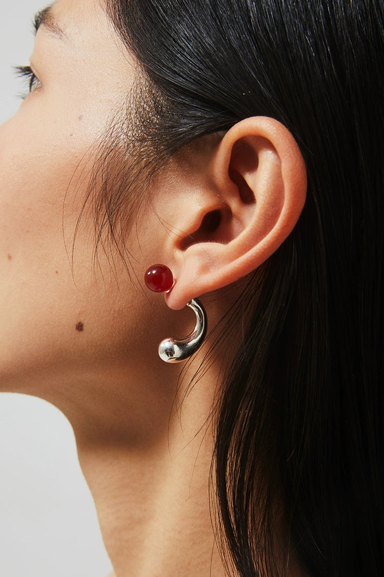 S925 Red Agate Two-Color Water Drop Earrings B4378