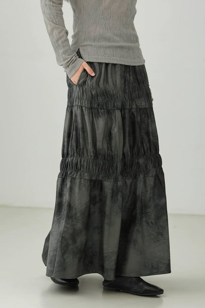 PU leather gathered skirt B4276