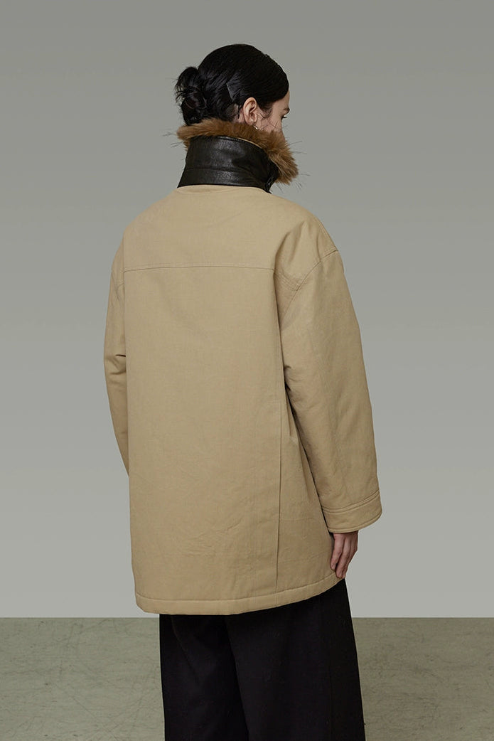 リムーバブルファーカラーコットンパディッドコート　B4509