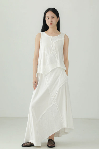 棉質不規則拼布無袖上衣 B4135