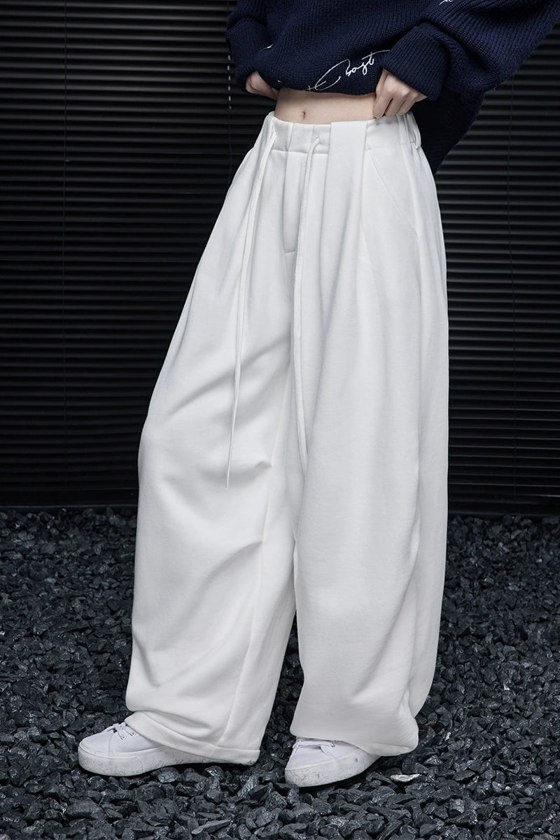 ホワイトフリーススウェットルーズワイドパンツ　B4365