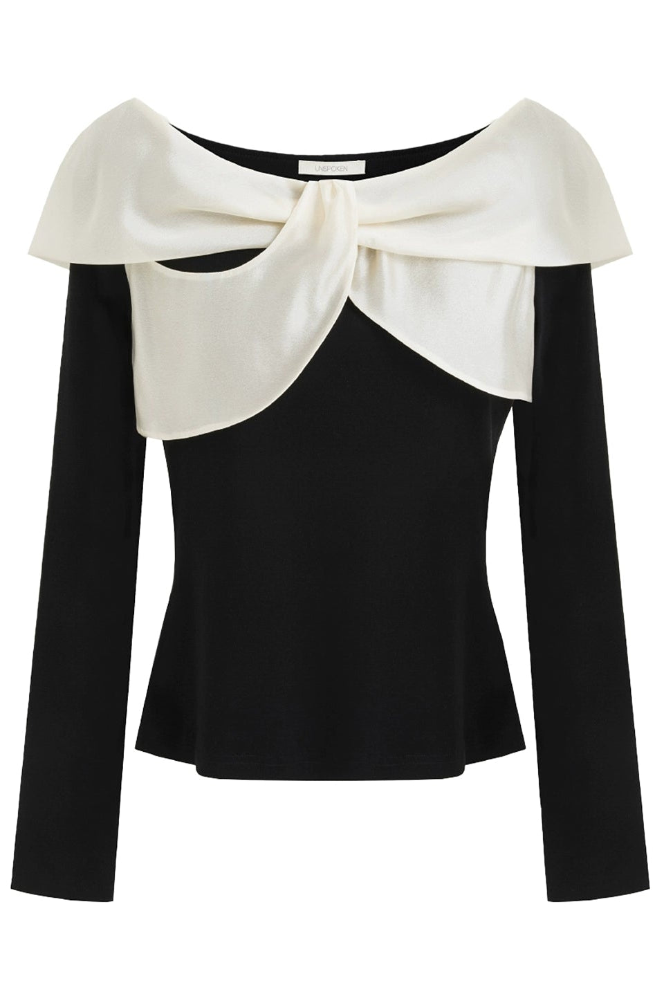 Satin patchwork off-shoulder knit top B4438