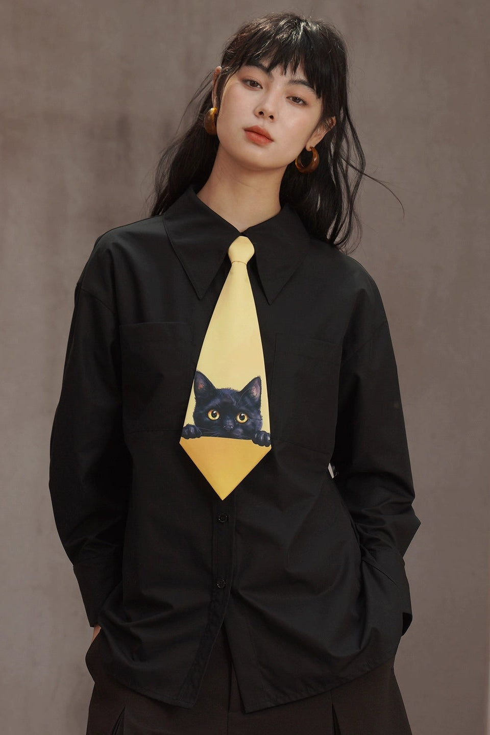 キャットレトロプリントネクタイ　 B4447