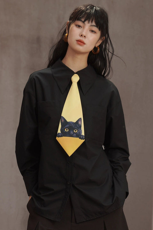 キャットレトロプリントネクタイ　 B4447