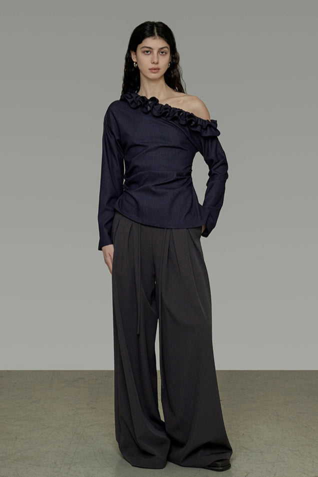 荷葉邊領單肩懶人上衣 B4290