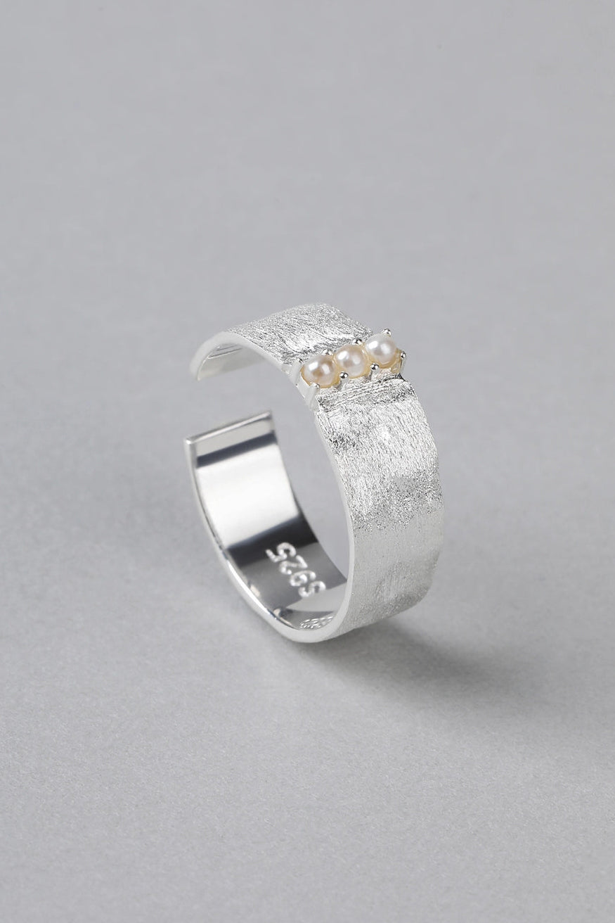 S925シングルパールブラッシュオープンリング　B4519