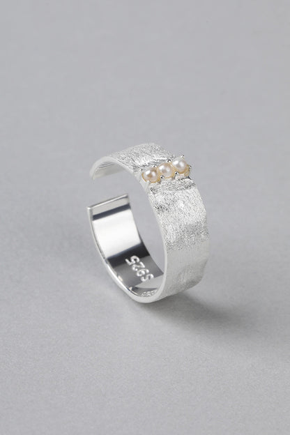 S925シングルパールブラッシュオープンリング　B4519