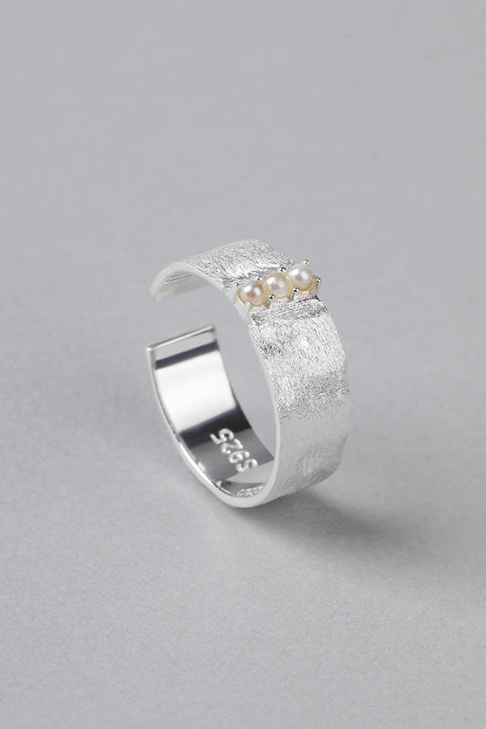 S925シングルパールブラッシュオープンリング　B4519