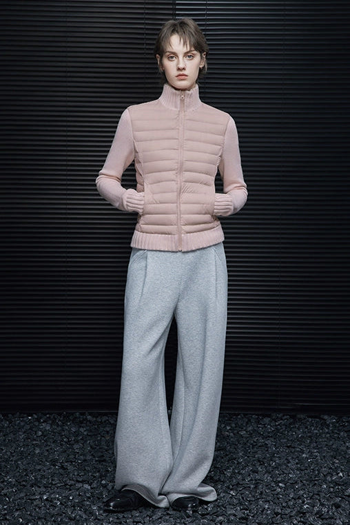 Pink Slim Fit Knitted Down Jacket B4421