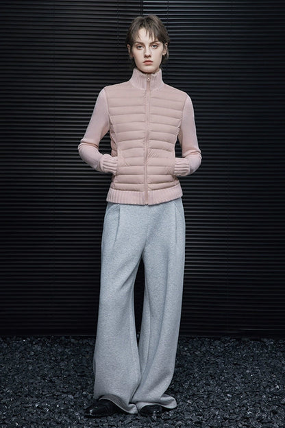 Pink Slim Fit Knitted Down Jacket B4421