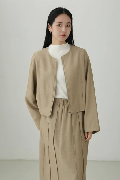 Tencel Linen Minimalist Collarless Jacket B4271