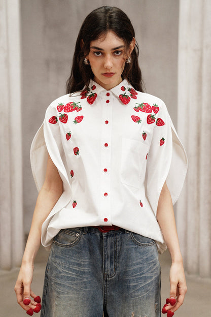 Strawberry Embroidered Flying Shirt B4790