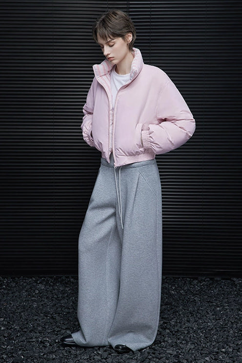 Pink high-neck short down jacket B4423