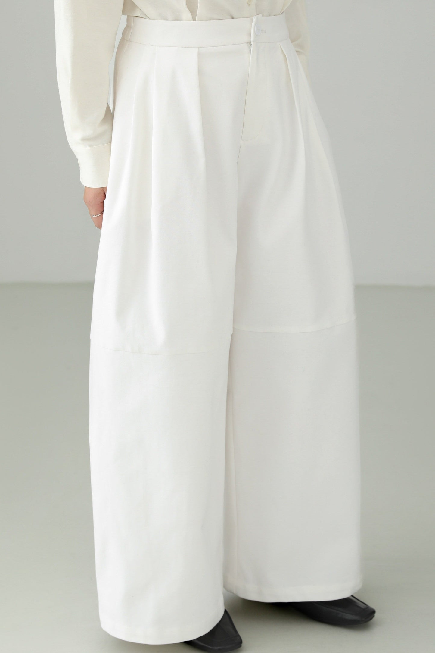 White cotton loose wide pants B4660