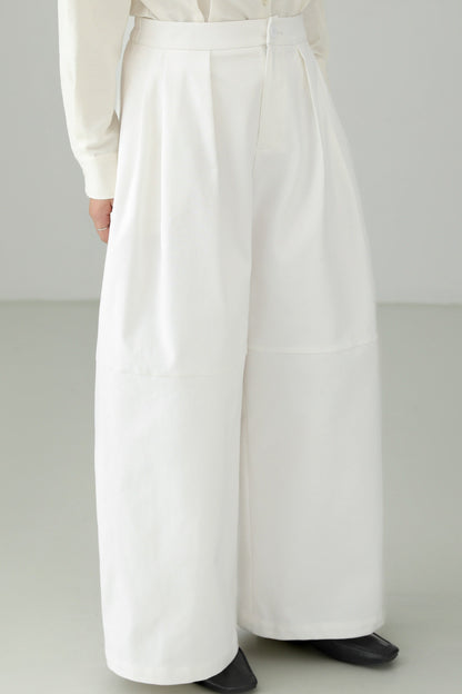 White cotton loose wide pants B4660