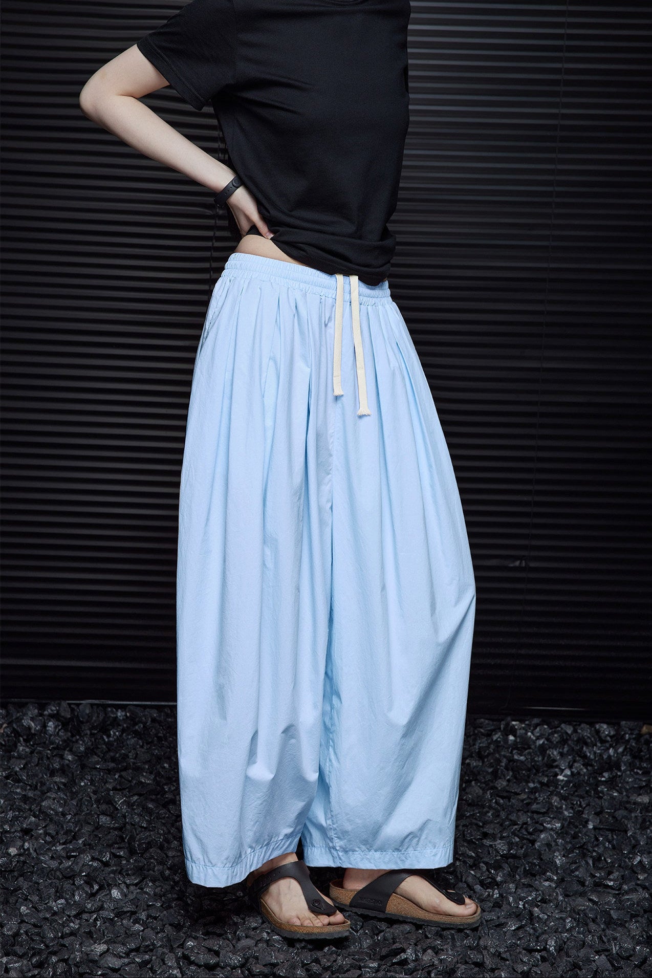 Blue Drape Wide Loose Pants B4798