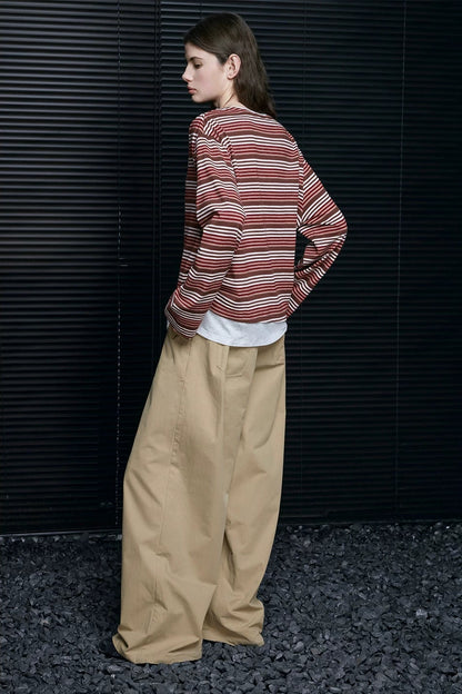 フェイクツーピースストライプ長袖Ｔシャツ　B4679