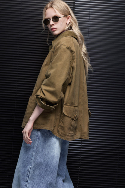 Khaki Brown Multi-Pocket Workwear Style Jacket B4957