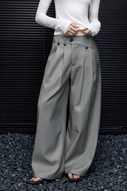 グレーハイウエストドレープワイドパンツ　B4948
